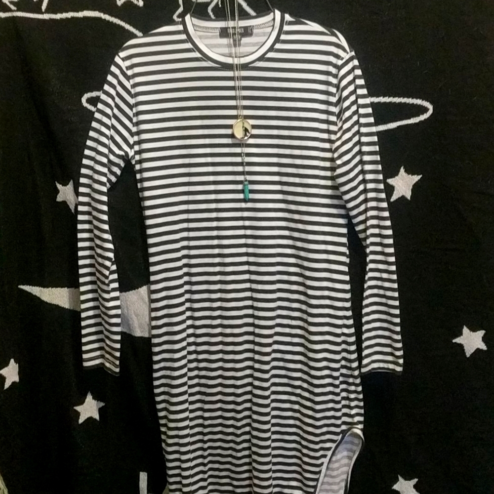 Black and white striped dress, necklaces included